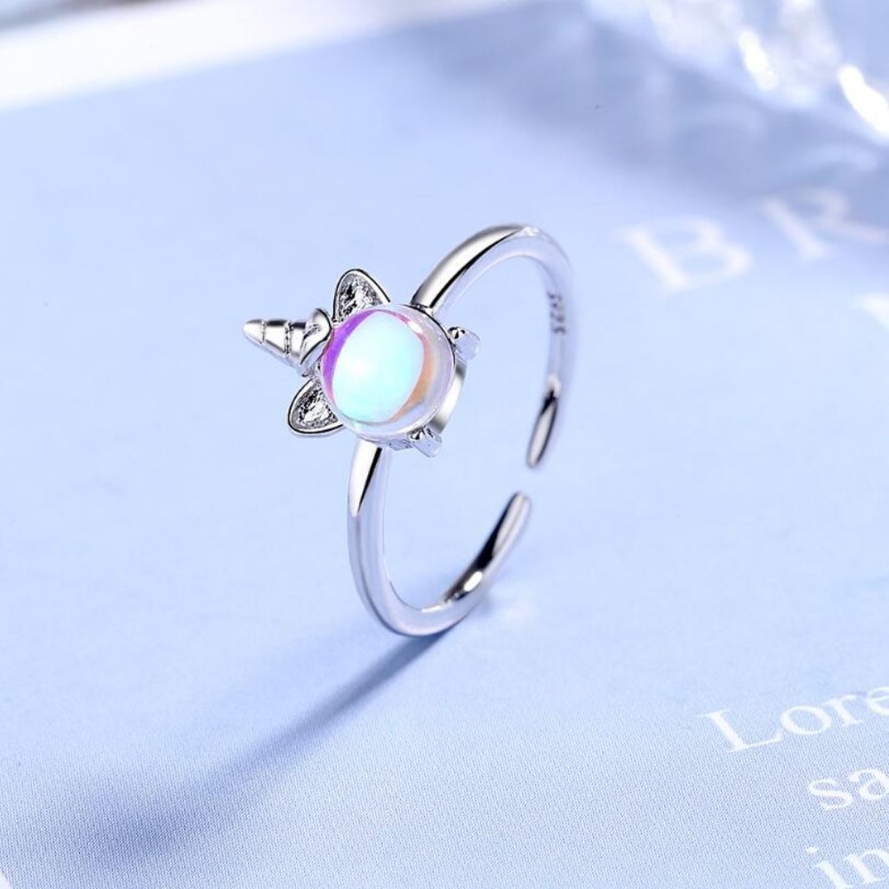 Sterling Silver Moonstone Unicorn Adjustable Ring - Picture 1 of 8
